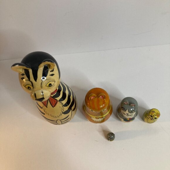 Wooden Matryoshka Nesting Cat Dolls 7" 5 dolls Mouse Baby - Picture 6 of 12